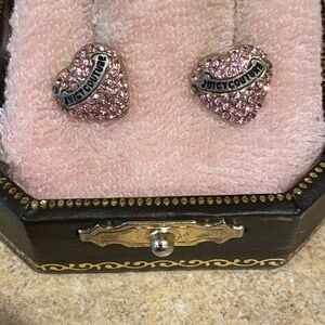 Y2K Juicy Couture Pink Heart Stud Post Pave' Earrings Vintage